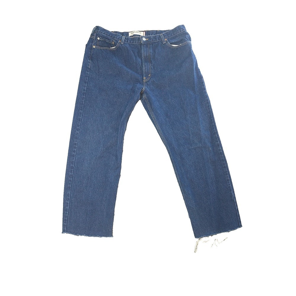 Levis 505 Regular Fit Jeans Mens 40x29 Dark Wash Blue Raw Hem Straight Leg Denim